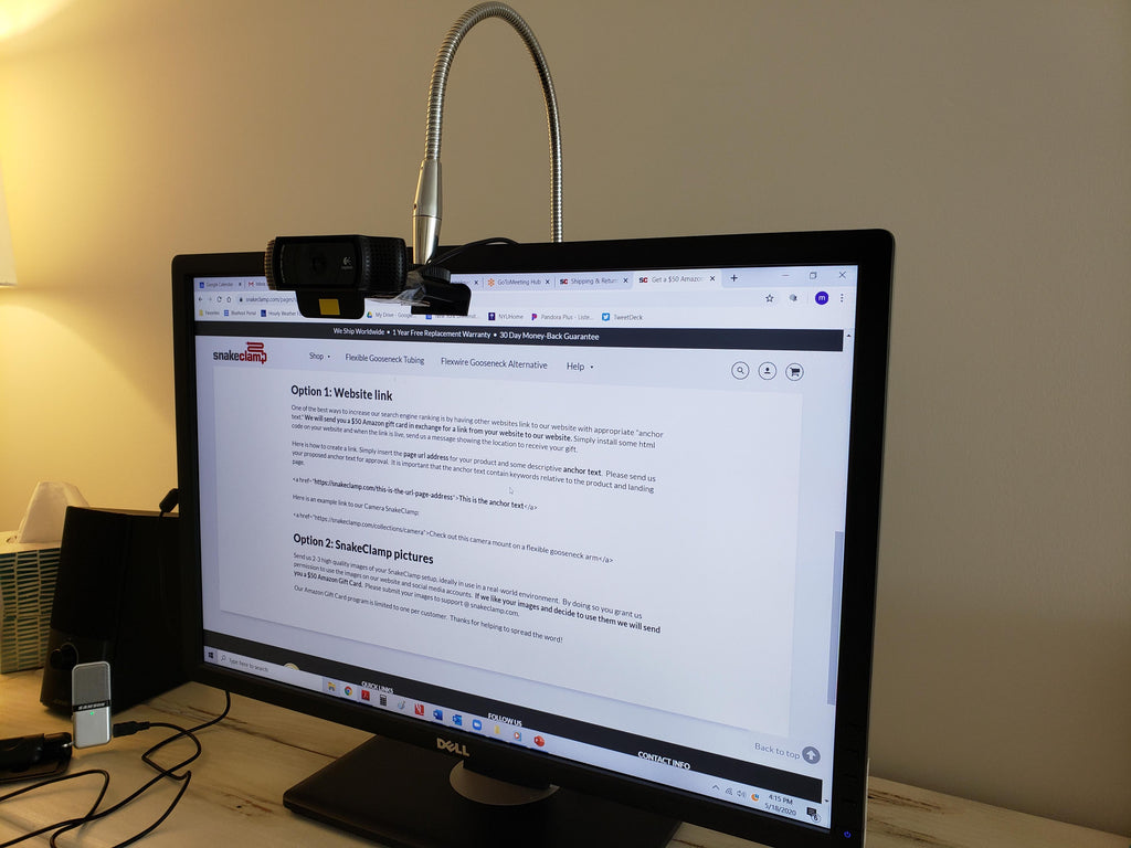 SnakeClamp Webcam Stand Supports Logitech Webcam at Eye Level ...